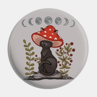 Cottagecore Aesthetic Cat With Mushroom Hat Pin