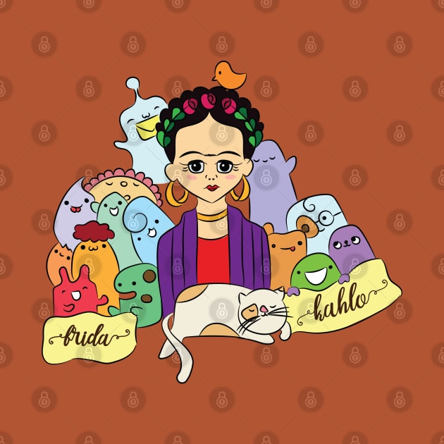Frida Kahlo kawaii cartoon by bigkawaiihouse