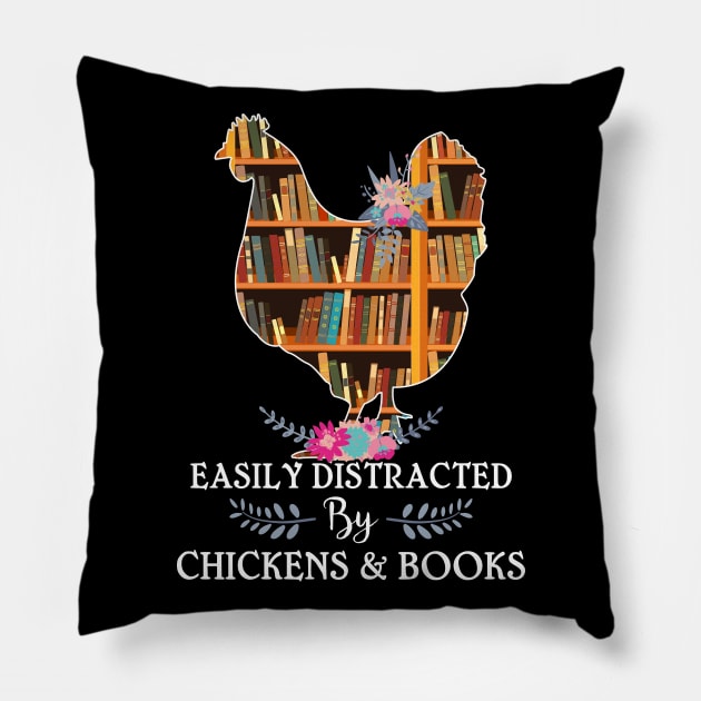 Chickens and Books Pillow by Psitta