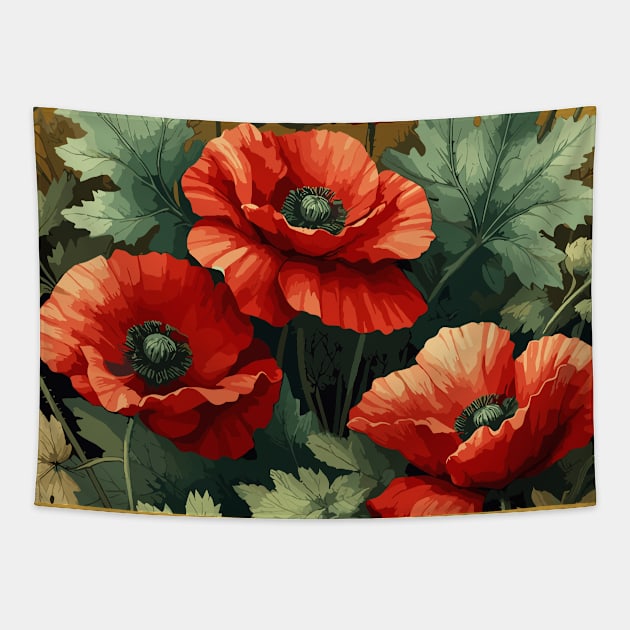 Poppy Flower Tapestry by Jenni Arts