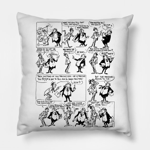 Letting the Cat Out of the Bag - Labor Union, Socialist, Leftist, Political Cartoon Pillow by SpaceDogLaika