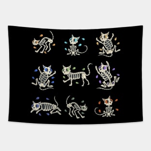 Colorful Cat Skeleton Day of the Dead Candy Skeleton Tapestry