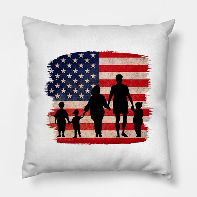 American flag with family Pillow by Don’t Care Co