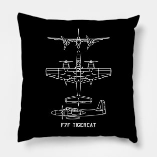 F7F Tigercat American WW2 Fighter Aircraft Blueprints Pillow