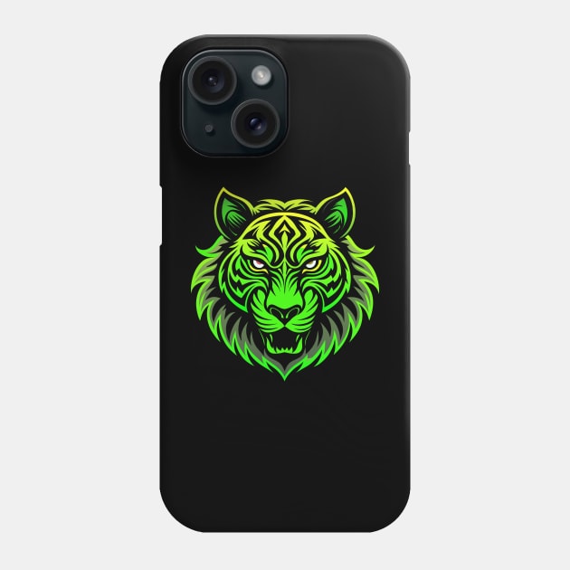 Tiger face neon green Phone Case by Ravenglow