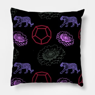 Blossom, tiger and jewel pattern on black Pillow