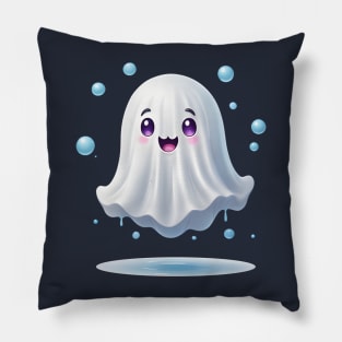 Cute ghost floating. Halloween ghost cartoon Pillow