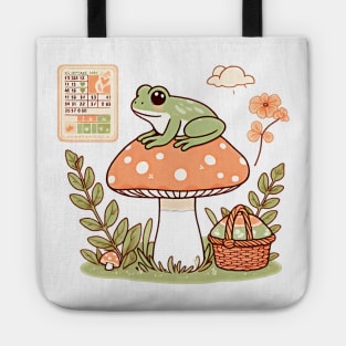 Cottage core, Frog on a mushroom design Tote