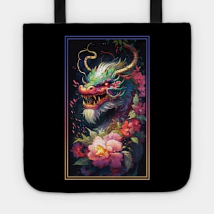 Dragon Vibrant Tropical Flower Tall Digital Oil Painting Portrait 5 Tote