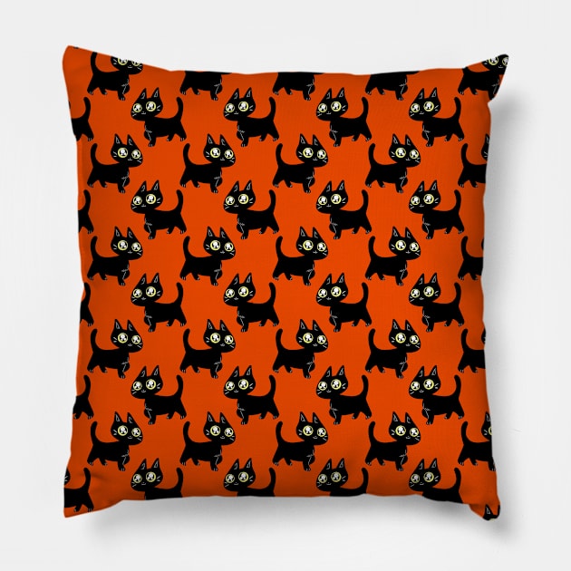 Black Kitten Halloween Pattern Pillow by saradaboru