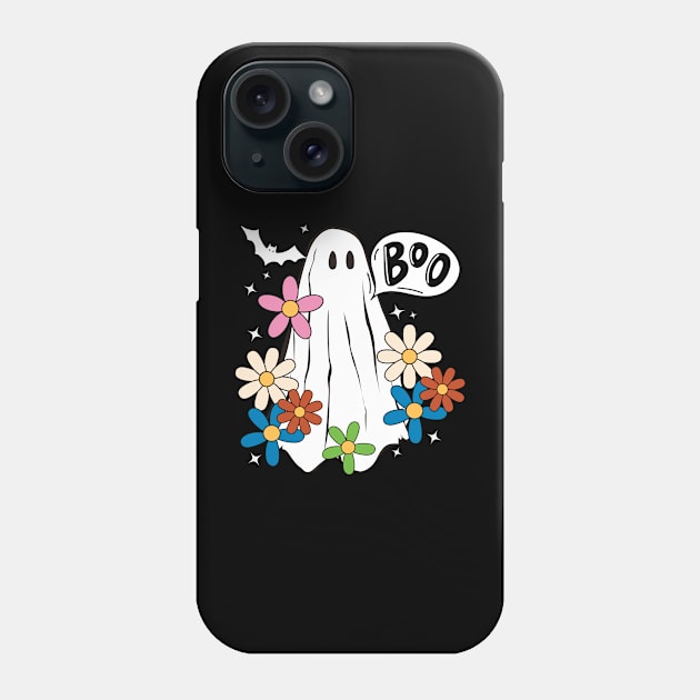 Funny Scary Retro Halloween Ghost Graphic Art Phone Case by ChasingTees