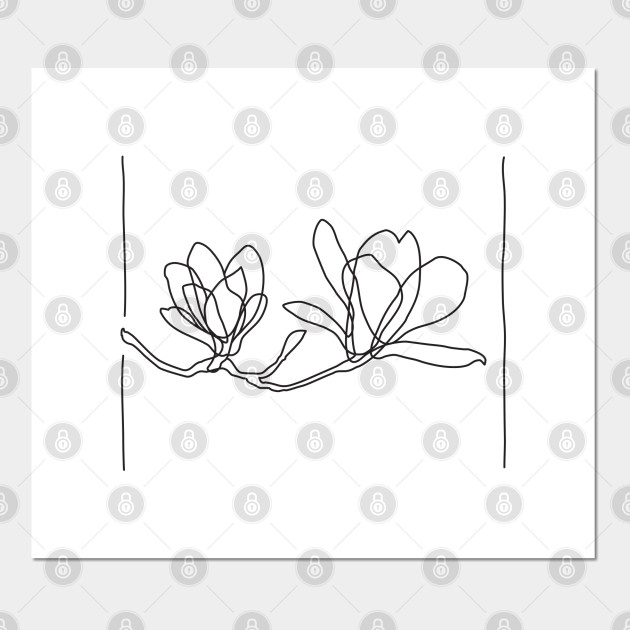 Magnolia Flowers Line Drawing Black Magnolia Posters And Art Prints Teepublic Uk