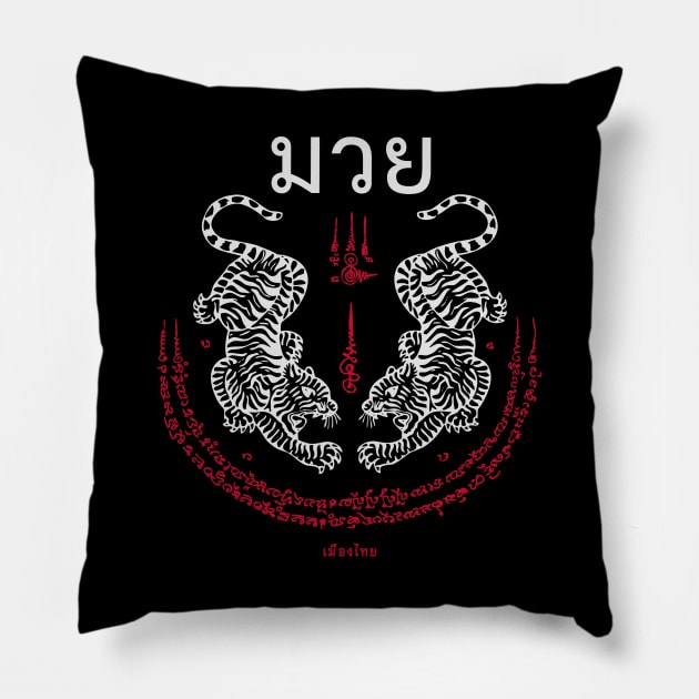 Muay Thai Tiger Sak Yant Tattoo Kickboxing Thailand Pillow by VintCam