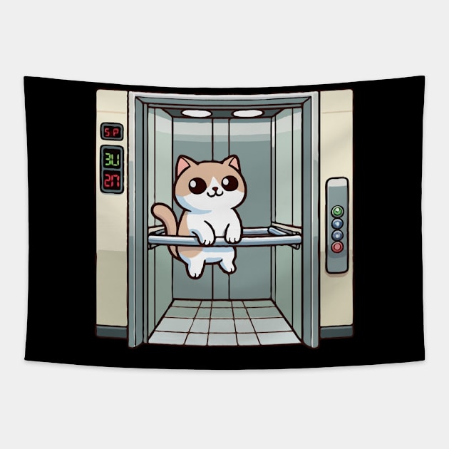 Cat Using Elevator Tapestry by MoDesigns22 