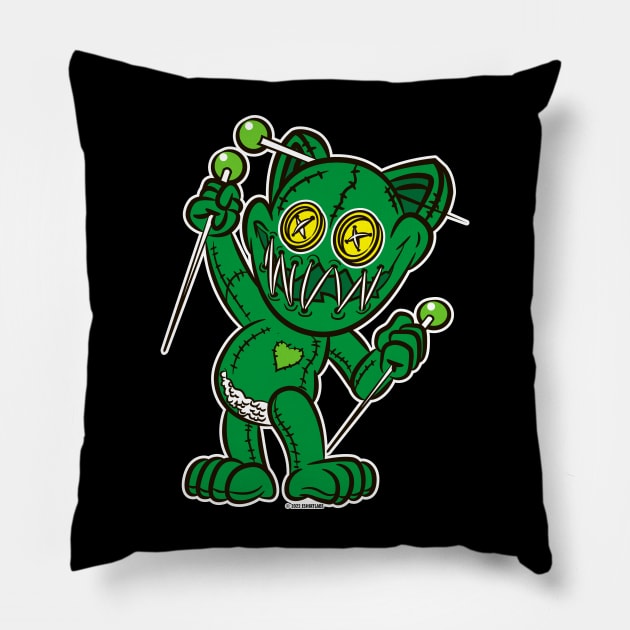 VooDoo Kitty Cat Doll Green Colors Pillow by eShirtLabs