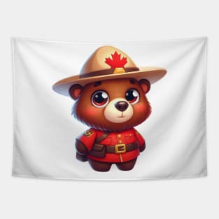 Cute Canadian Mountie Bear Illustration Tapestry