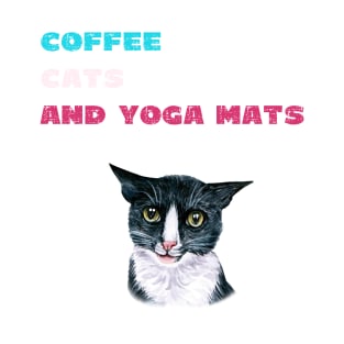 Coffee cats and yoga mats funny yoga and cat drawing T-Shirt