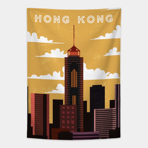 Hong Kong. Retro travel poster Tapestry by GreekTavern