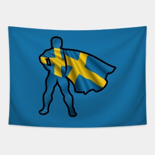 Sweden Hero Wearing Cape of Swedish Flag Hope and Peace Unite in Sweden Tapestry