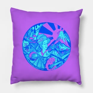 Blue Dreaming of Japan Pillow