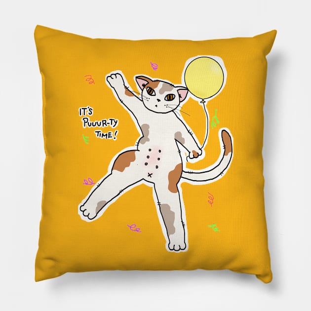 Party Cat Pillow by Kcael