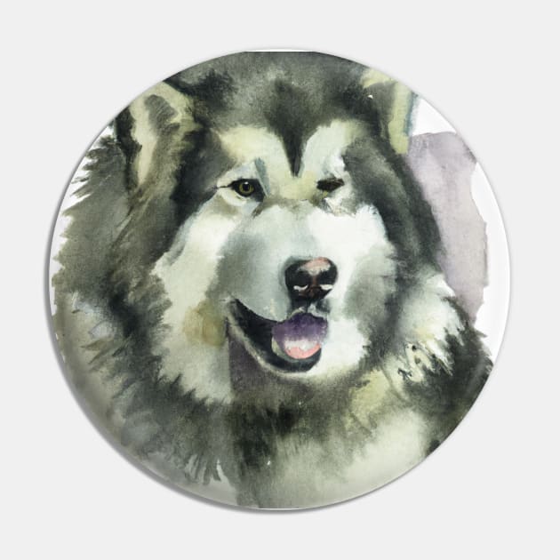 Watercolor Alaskan Malamute - Dog Lovers Pin by Edd Paint Something