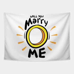 Black outline "Will you marry me" wedding ring Tapestry