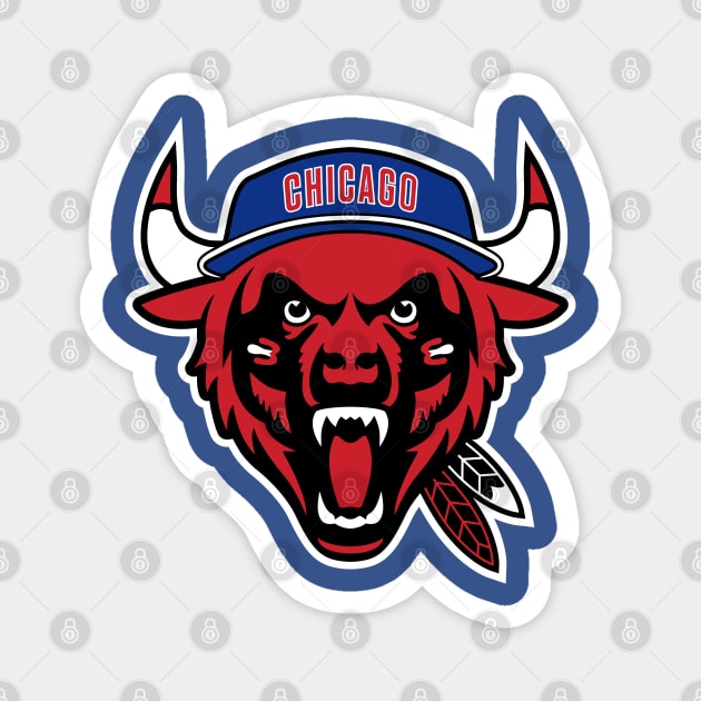 The Chicago Beast (North) Logo Mashup - Pro Teams Combined - All City Logos Put Together Magnet by DeluxeGraphicSupply