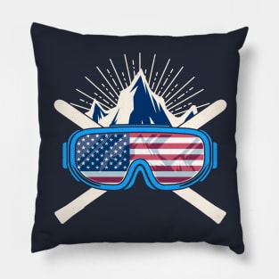 USA Ski Skiing America American Flag Patriotic Pillow