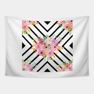 Watercolor floral and geometric diamond design Tapestry