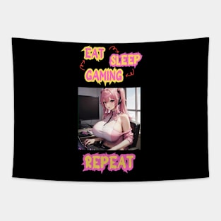 Eat Sleep Gaming Repeat Anime Girl Tapestry