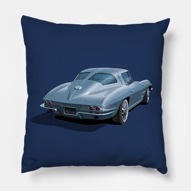 1963 Corvette in light blue Pillow by candcretro