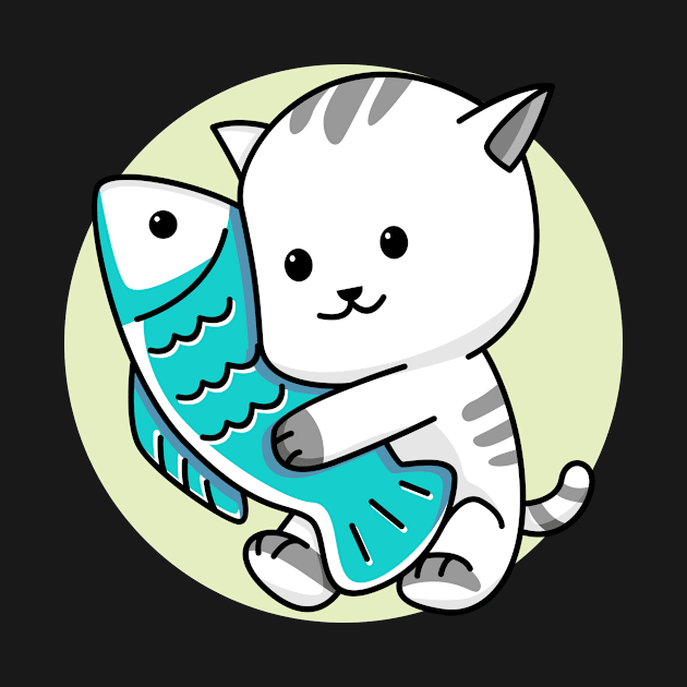 cat with fish by BarnawiMT