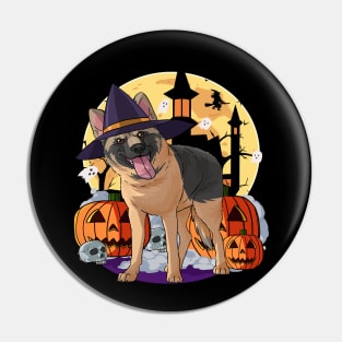 German Shepherd Witch Happy Halloween Pin