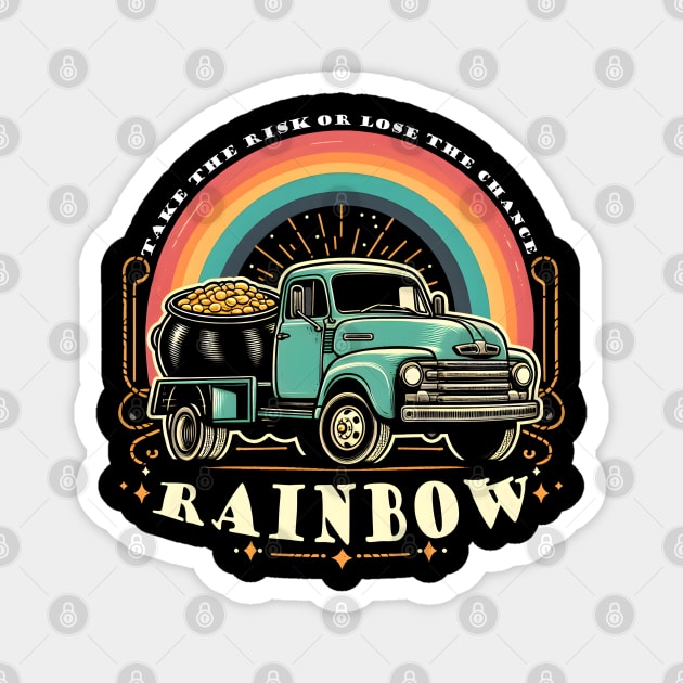 Rainbow Ride: Vintage Truck with a Pot of Gold Magnet by MakerMind8.2