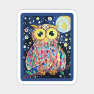 Cute multicoloured rainbow owl jewelled silver gold painting Magnet