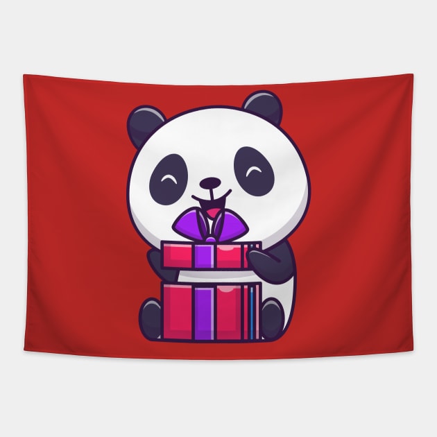 Cute Panda Opening Birthday Gift Cartoon Tapestry by Catalyst Labs