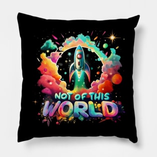 "Not of this World" - Rocket in neon Space Pillow