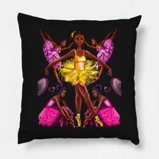 Black ballerina girls with corn rows ballet dancing 2 ! beautiful  black girl with Afro hair and dark brown skin wearing a pink tutu.Hair love ! Pillow