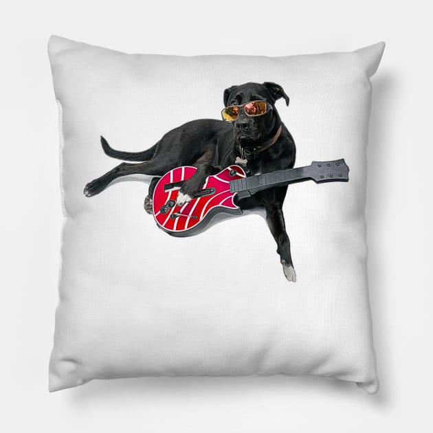 Tucker Rocks - Dog Playing Guitar Pillow by Sue Finch Photography and Design LLC