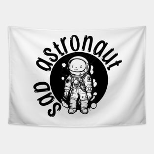 sad astronaut kid black white graphic illustration design Tapestry