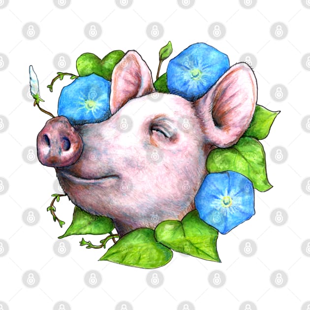 Pig in the Morning Glories by Julie Townsend Studio