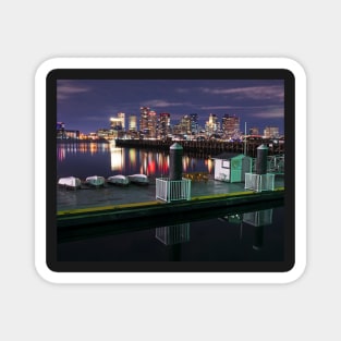 The Boston Skyline lit up for Christmas Boats Magnet