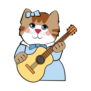 Musical Girl Cat Playing Guitar T-Shirt