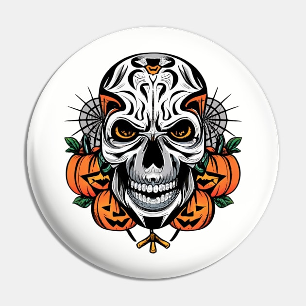 Halloween Skull with Pumpkins Pin by emblemat2000@gmail.com