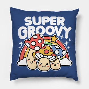 Vintage Super Groovy 80s Kawaii Mushrooms Pillow