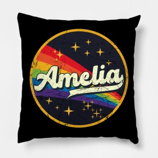 Amelia // Rainbow In Space Vintage Grunge-Style Pillow