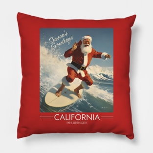 Surfing Santa (Dark Version) Pillow