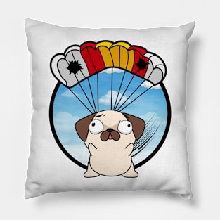 Silly pug dog has a broken parachute Pillow