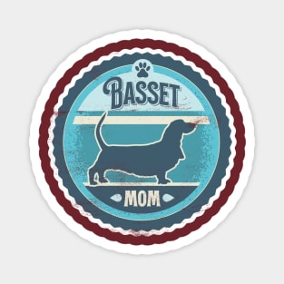 Basset Mom - Distressed Basset Hound Silhouette Design Magnet